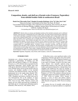 Composition, Density, and Shell Use of Hermit Crabs (Crustacea: Paguroidea) from Subtidal Boulder Fields in Southeastern Brazil