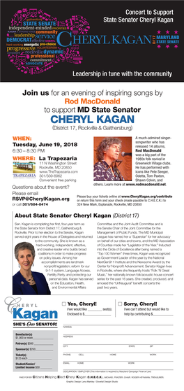Cheryl Kagan STATE SENATE Independent-Minded PRIORITIES KAGAN a STRONG VOICE Community Leadership MARYLAND Democrateffective CHERYL