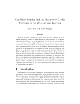 Candidate Gender and the Quantity of Media Coverage in the 2015 General Election