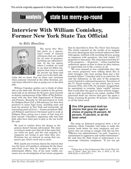 Interview with William Comiskey, Former New York State Tax Official