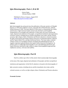 Igbo Historiography: Parts 1, II & III