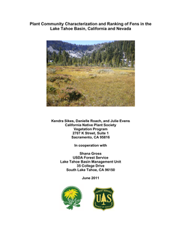 Plant Community Characterization and Ranking of Fens in the Lake Tahoe Basin, California and Nevada