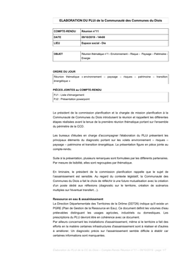 ELABORATION DU Plui De La Communauté Des Communes Du Diois