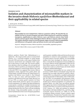 Isolation and Characterization of Microsatellite Markers in the Invasive Shrub Mahonia Aquifolium (Berberidaceae) and Their Applicability in Related Species