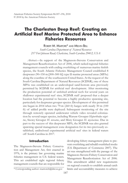 The Charleston Deep Reef: Creating an Artificial Reef Marine Protected Area to Enhance Fisheries Resources