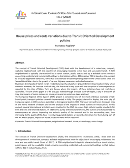 House Prices and Rents Variations Due to Transit Oriented Development Policies Francesca Pagliaraa