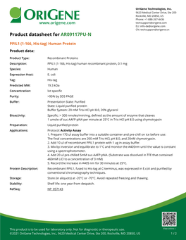 PPIL1 (1-166, His-Tag) Human Protein – AR09117PU-N | Origene