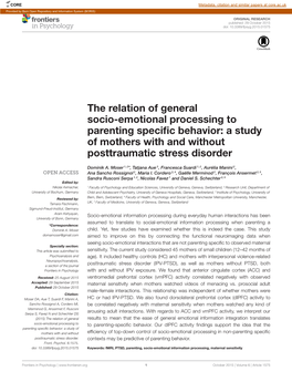 The Relation of General Socio-Emotional Processing to Parenting Speciﬁc Behavior: a Study of Mothers with and Without Posttraumatic Stress Disorder