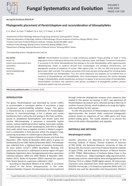 Phylogenetic Placement of Paratrichaptum and Reconsideration of Gloeophyllales