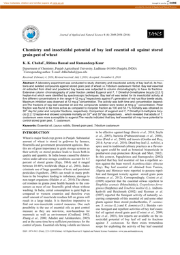 Chemistry and Insecticidal Potential of Bay Leaf Essential Oil Against Stored Grain Pest of Wheat