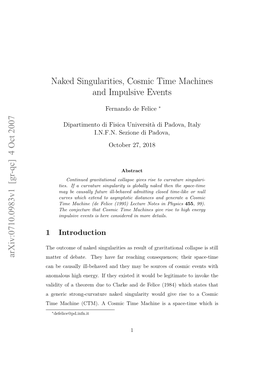 Naked Singularities, Cosmic Time Machines and Impulsive Events