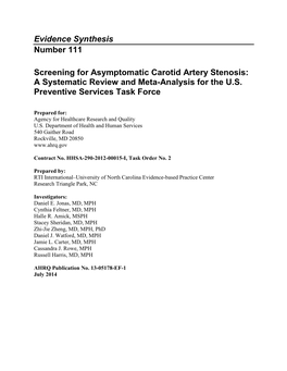 Screening for Asymptomatic Carotid Artery Stenosis: a Systematic Review and Meta-Analysis for the U.S