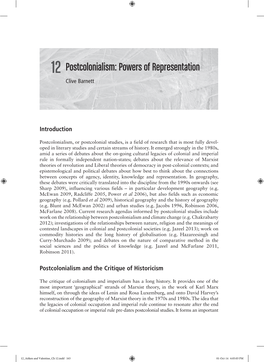 12 Postcolonialism: Powers of Representation Clive Barnett