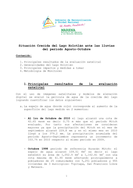 Situación Crecida Del Lago Xolotlán Ante Las Lluvias Del Período Agosto-Octubre