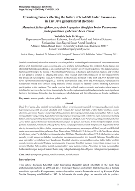 Examining Factors Affecting the Failure of Khofifah Indar Parawansa in East Java Gubernatorial Elections Menelaah Faktor-Faktor