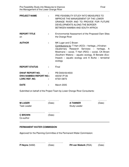 Pre-Feasibility Study Into Measures to Improve Final the Management of the Lower Orange River