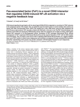 Fas-Associated Factor (Faf1) Is a Novel CD40 Interactor That Regulates CD40-Induced NF-Jb Activation Via a Negative Feedback Loop