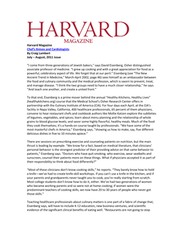 Harvard Magazine Chef's Knives and Cardiologists by Craig Lambert July – August, 2011 Issue