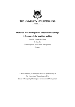 Protected Area Management Under Climate Change a Framework for Decision Making Sherri L Tanner-Mcallister B