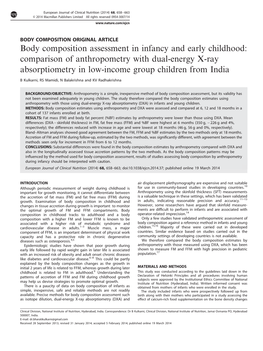 Body Composition Assessment in Infancy and Early Childhood: Comparison of Anthropometry with Dual-Energy X-Ray Absorptiometry in Low-Income Group Children from India