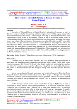 Recreation of Distorted History in Khaled Hosseini's Selected Novels