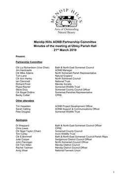 Mendip Hills AONB Partnership Committee Minutes of the Meeting at Ubley Parish Hall 21St March 2019