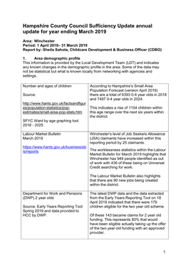 Hampshire County Council Sufficiency Update Annual Update for Year Ending March 2019