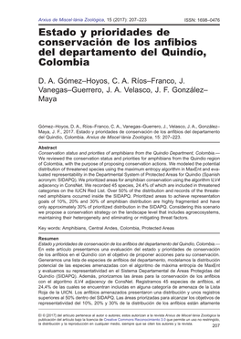 Estado Y Prioridades De Conservación De Los Anfibios Del Departamento