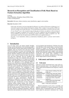 Research on Recognition and Classification of Folk Music Based on Feature Extraction Algorithm