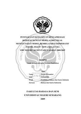 Peningkatan Kemampuan Mengapresiasi Dongeng Dengan Media Audio Visual Menggunakan Model Pembelajaran Kooperatif Teknik Jigsaw S