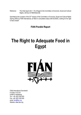 The Right to Adequate Food in Egypt