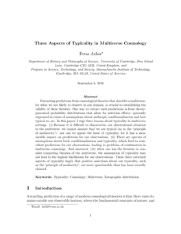 Three Aspects of Typicality in Multiverse Cosmology Feraz Azhar