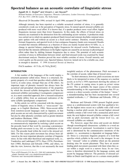 Spectral Balance As an Acoustic Correlate of Linguistic Stress Agaath M