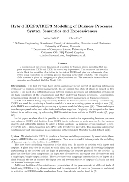 Hybrid IDEF0/IDEF3 Modelling of Business Processes: Syntax, Semantics and Expressiveness