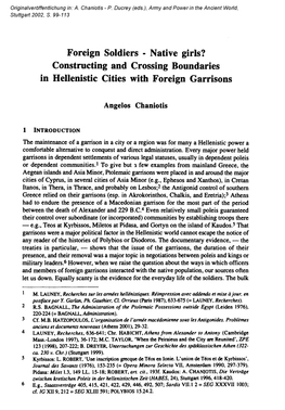 Foreign Soldiers - Native Girls? Constructing and Crossing Boundaries in Hellenistic Cities with Foreign Garrisons