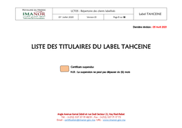 Liste Des Titulaires Du Label Tahceine