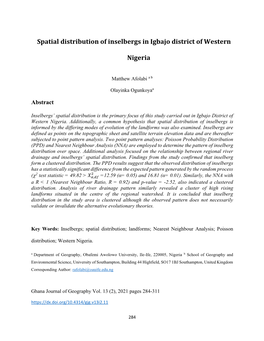 Spatial Distribution of Inselbergs in Igbajo District of Western Nigeria