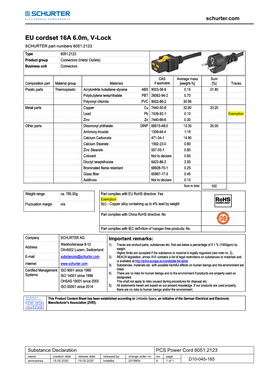 EU Cordset 16A 6.0M, V-Lock EU Cordset 16A 6.0M, V