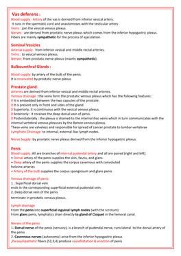 Vas Deferens : Blood Supply : Artery of the Vas Is Derived from Inferior Vesical Artery