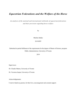 Equestrian Federations and the Welfare of the Horse