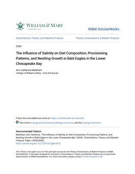 The Influence of Salinity on Diet Composition, Provisioning Patterns, and Nestling Growth in Bald Eagles in the Lower Chesapeake Bay