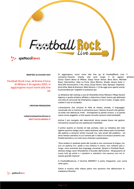 Football Rock Live, All'arena Civica Di Milano Il 24