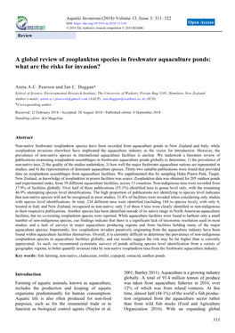 A Global Review of Zooplankton Species in Freshwater Aquaculture Ponds: What Are the Risks for Invasion?