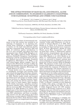 The Attractiveness of Manuka Oil and Ethanol, Alone and in Combination, to Xyleborus Glabratus (Coleoptera: Curculionidae: Scolytinae) and Other Curculionidae