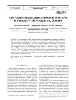 Wild Asian Elephant Elephas Maximus Population in Salakpra Wildlife Sanctuary, Thailand