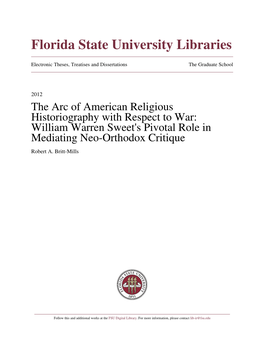 The Arc of American Religious Historiography with Respect to War: William Warren Sweet's Pivotal Role in Mediating Neo-Orthodox Critique Robert A