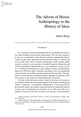 The Advent of Heroic Anthropology in the History of Ideas