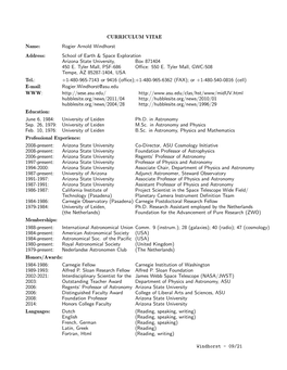 CURRICULUM VITAE Name: Rogier Arnold Windhorst Address: School of Earth & Space Exploration Arizona State University, Box 871404 450 E