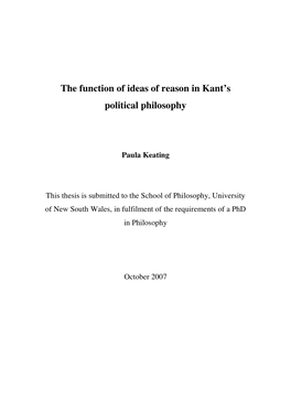 The Function of Ideas of Reason in Kant's Political Philosophy