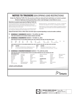 Notice to Truckers 2016 Spring Load Restrictions